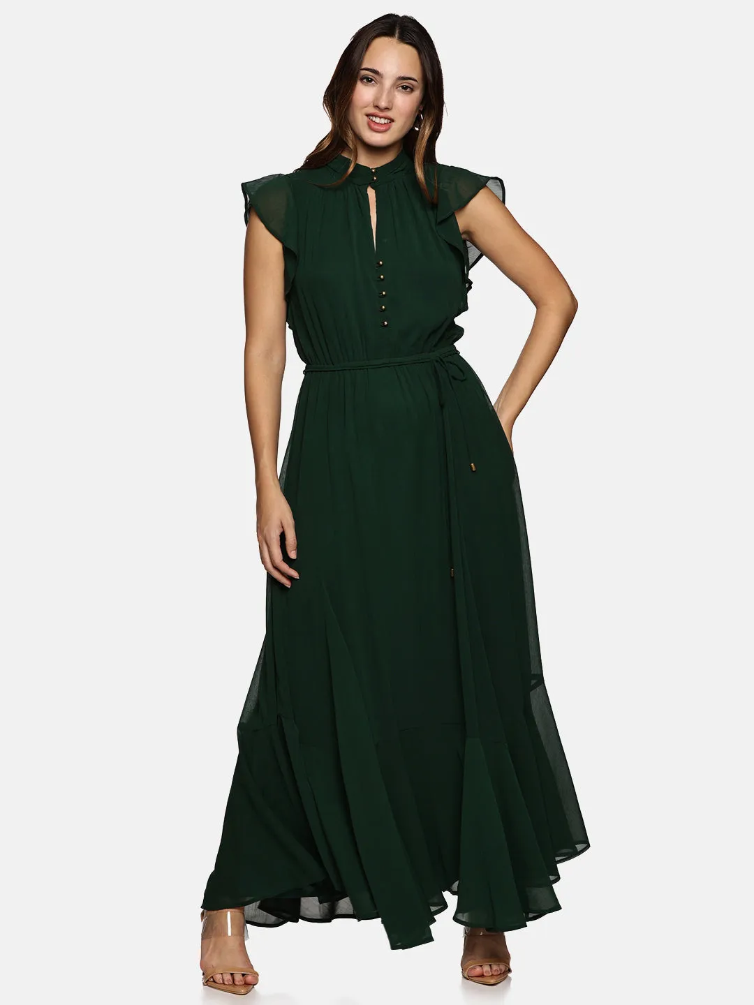 IS.U Floral Green Frilled Dress