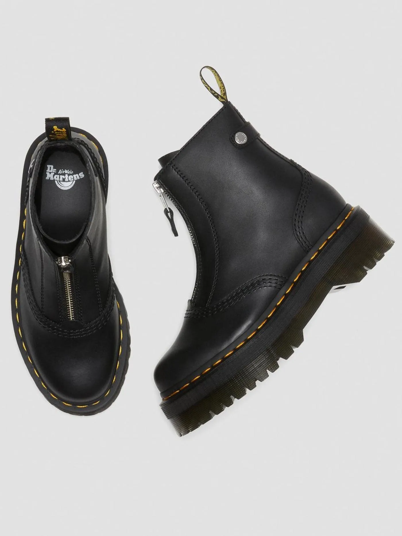 Jetta Zipped Black Sendal Leather Platform Boots
