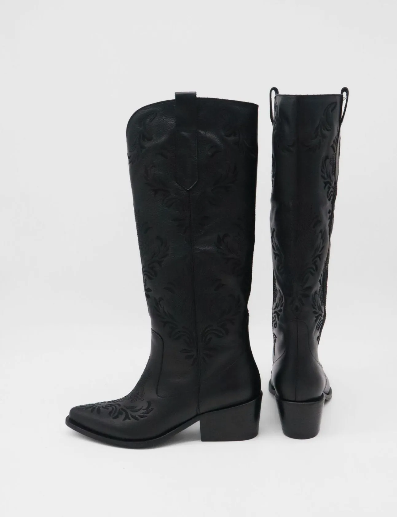 Jolene western cowboy boots in black leather women's shoes