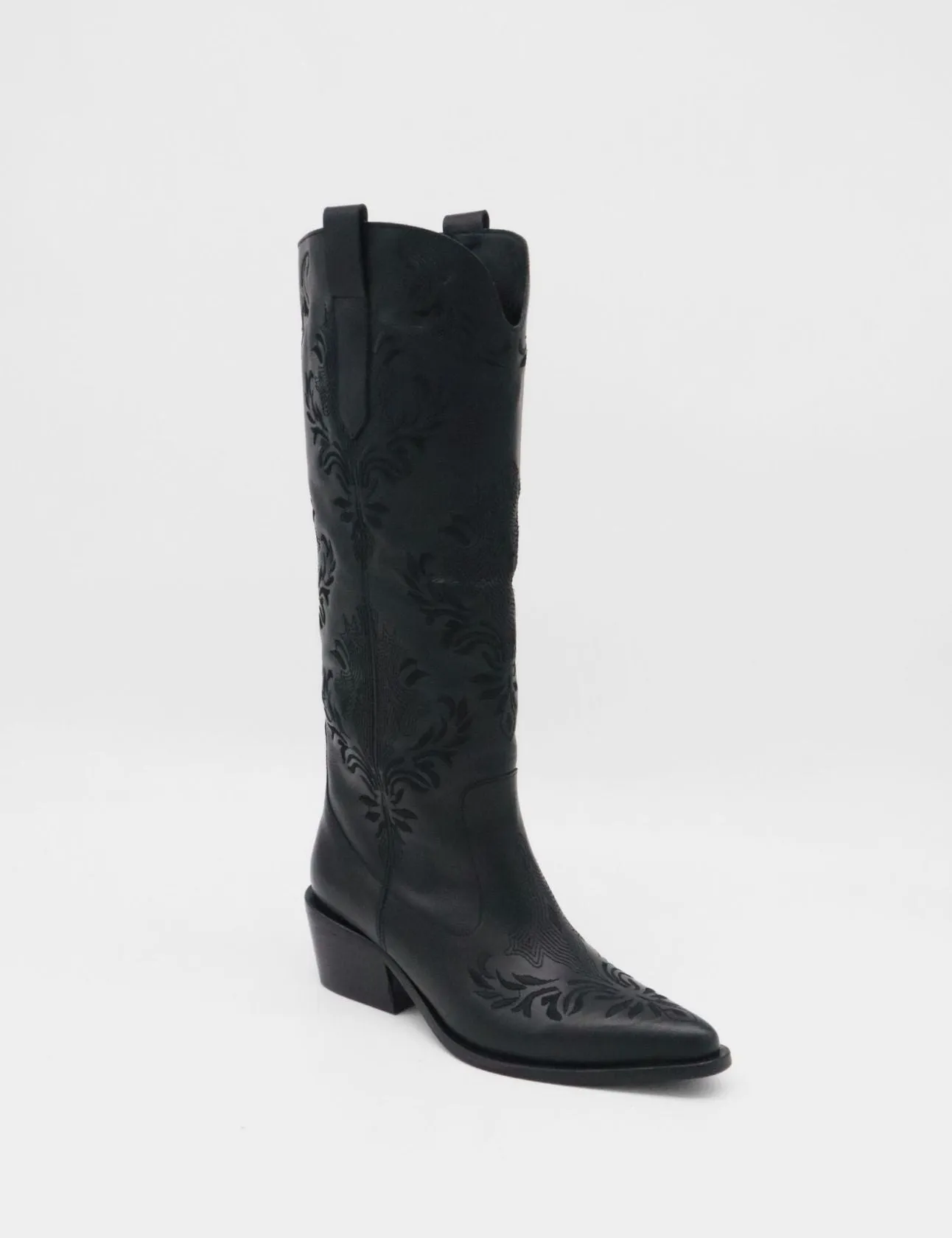 Jolene western cowboy boots in black leather women's shoes