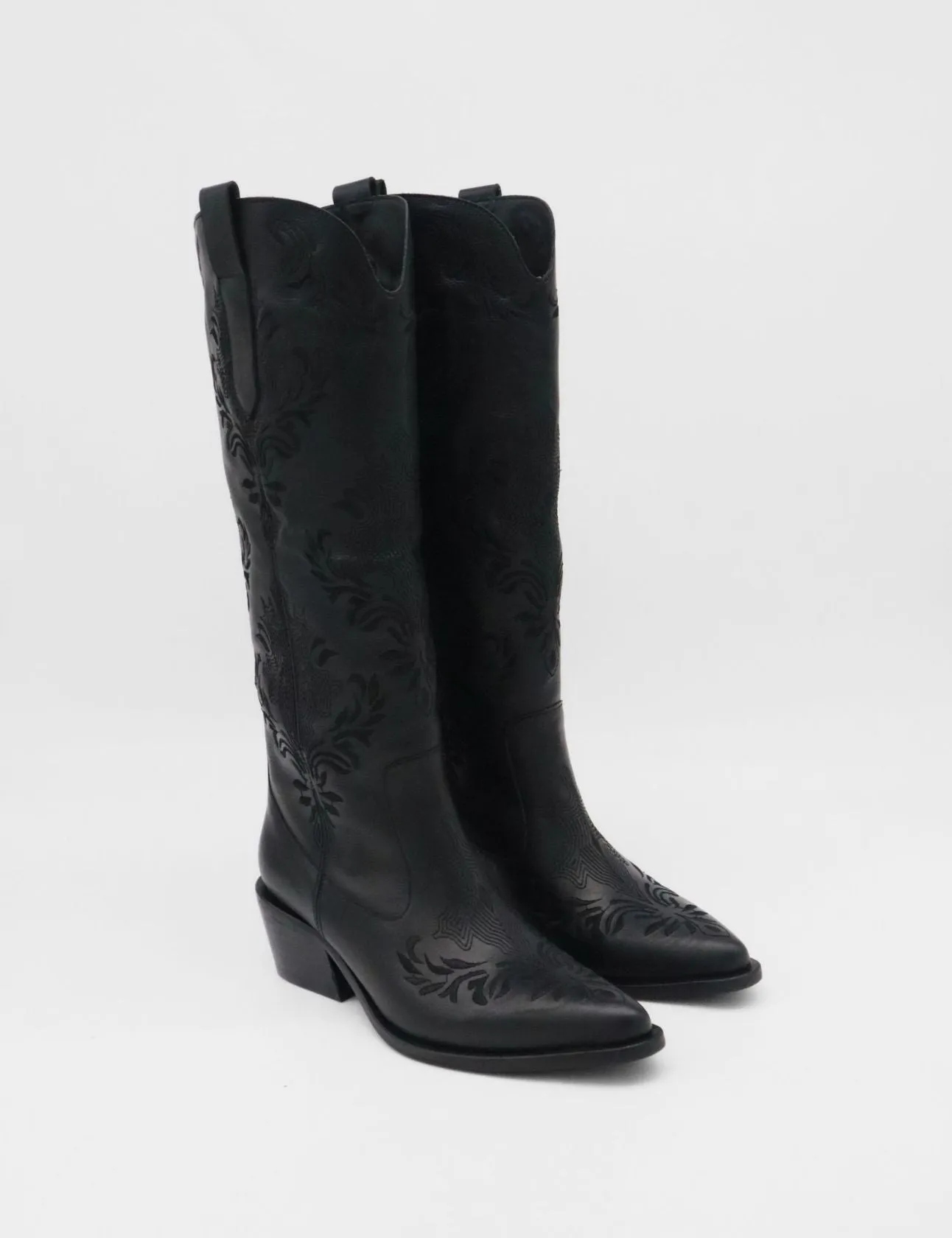 Jolene western cowboy boots in black leather women's shoes