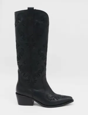 Jolene western cowboy boots in black leather women's shoes