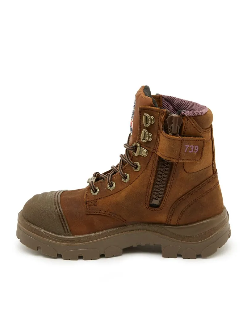 Ladies Argyle Zip Scuff Cap Waterproof Safety Boot - Distressed Brown