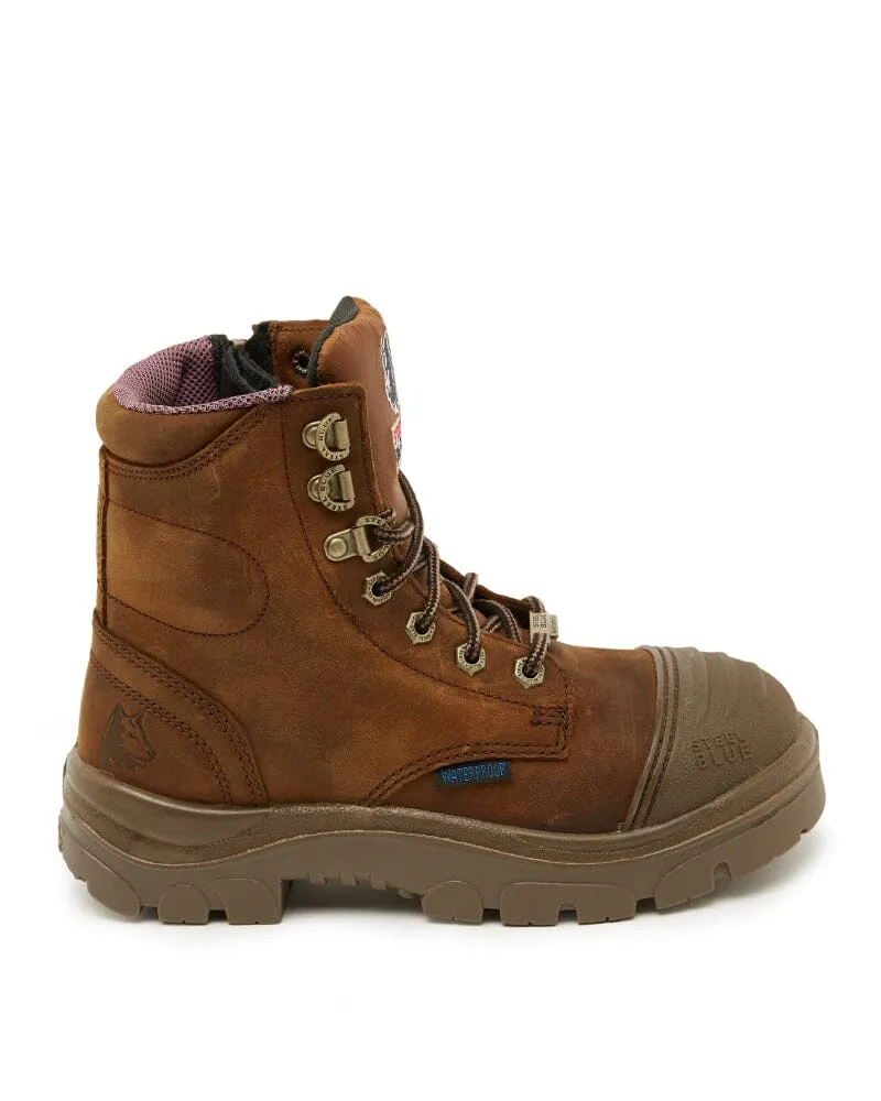 Ladies Argyle Zip Scuff Cap Waterproof Safety Boot - Distressed Brown