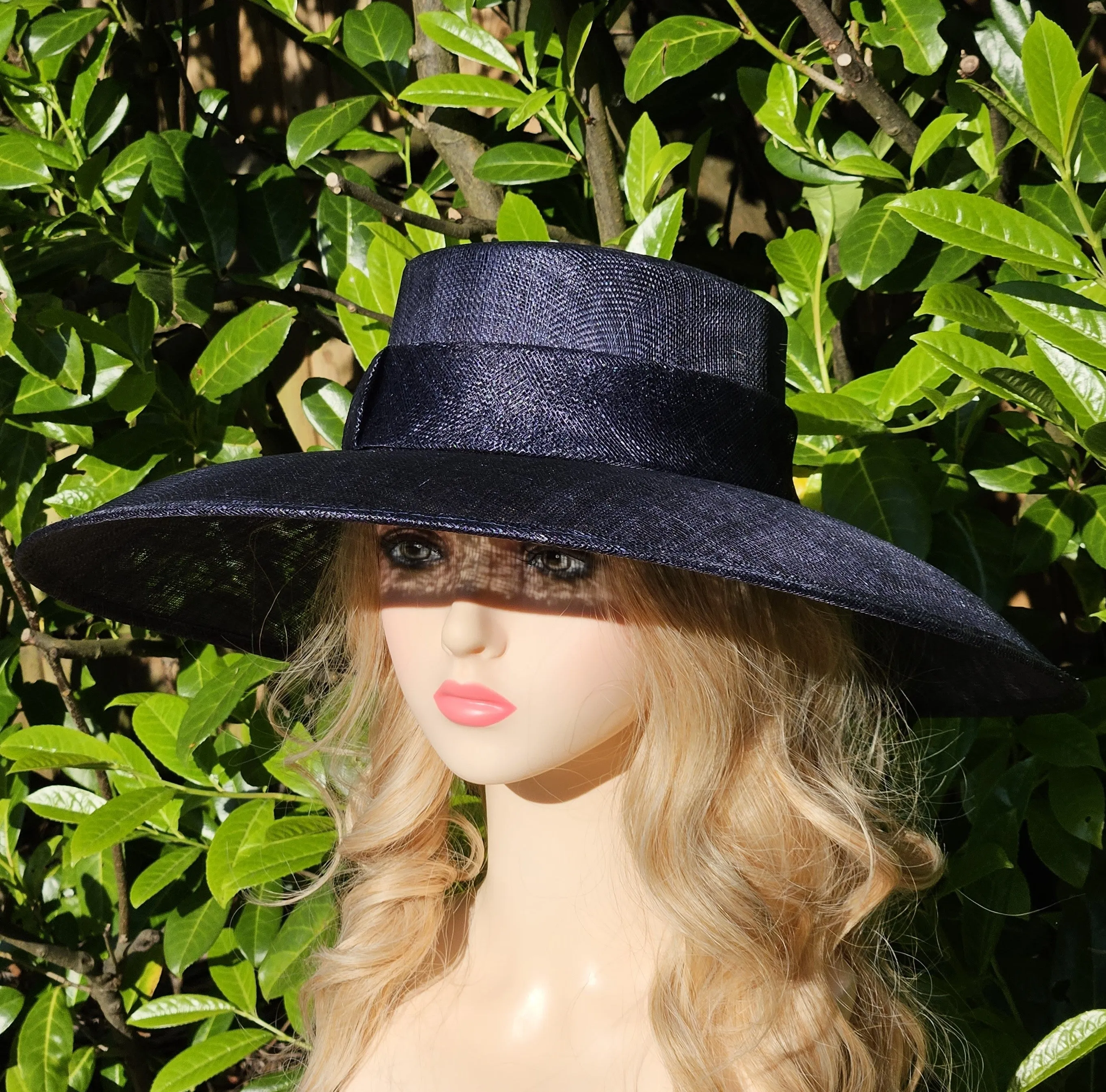 Large Black Hat with a Wide Brim - Ladies Occasion Hats - Racing Hats for Women - Black Church Hat