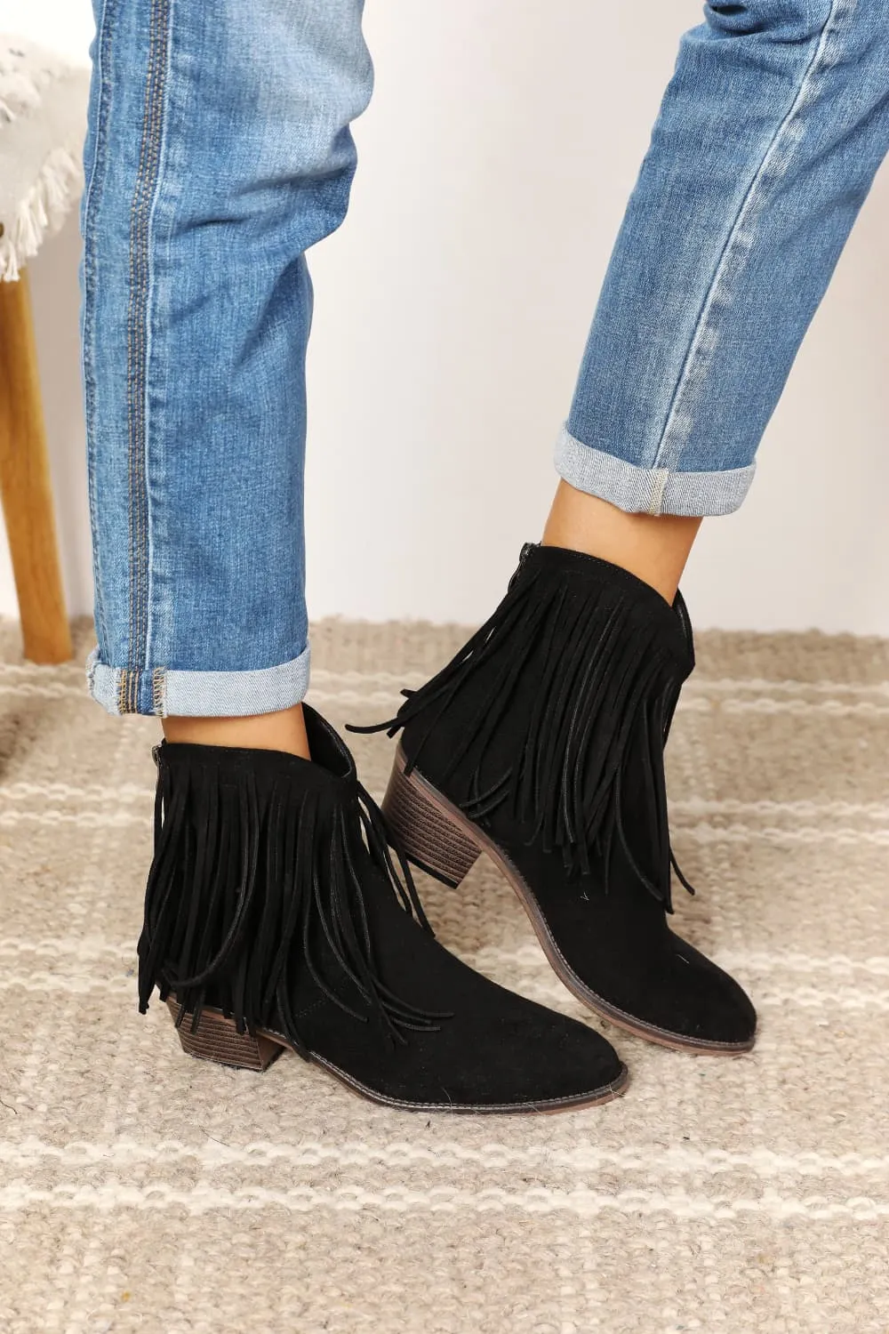 Legend Black Fringe Cowboy Western Ankle Boots