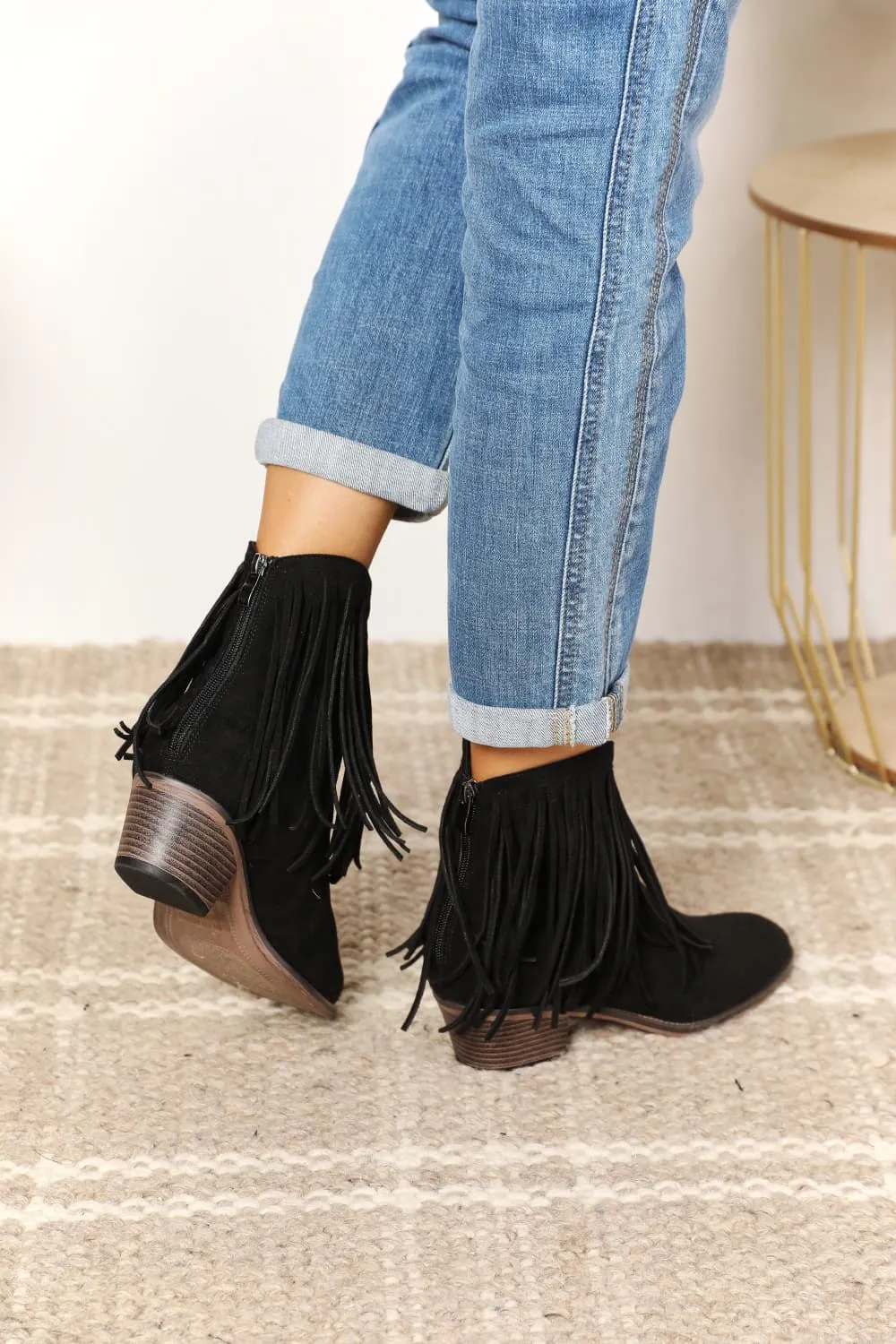 Legend Black Fringe Cowboy Western Ankle Boots