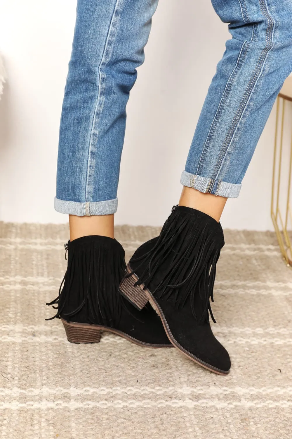 Legend Black Fringe Cowboy Western Ankle Boots