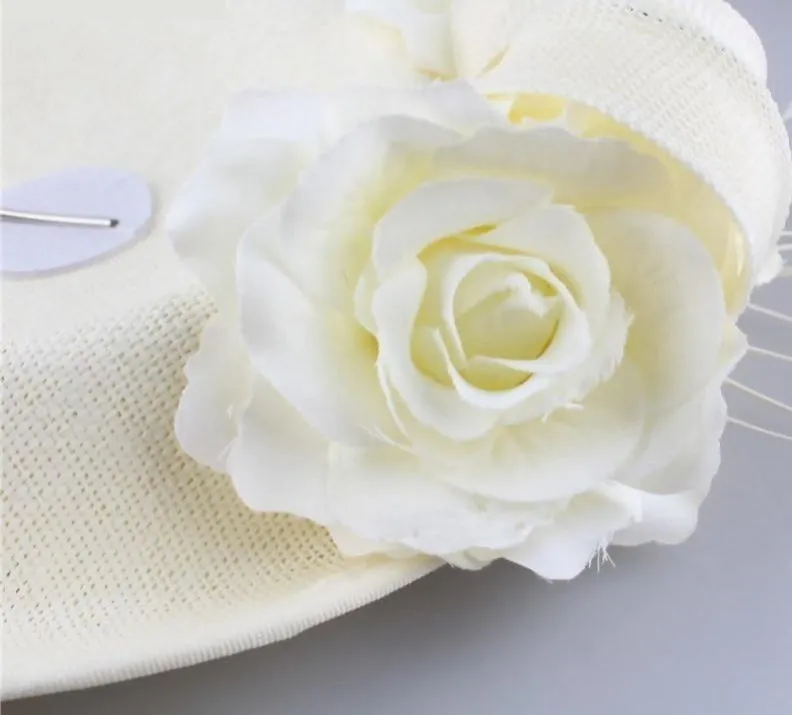 Luxurious Beige Kentucky Derby Cocktail Hat With Flower