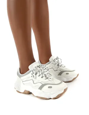 Match White Pu Grey Details Chunky Sole Trainers