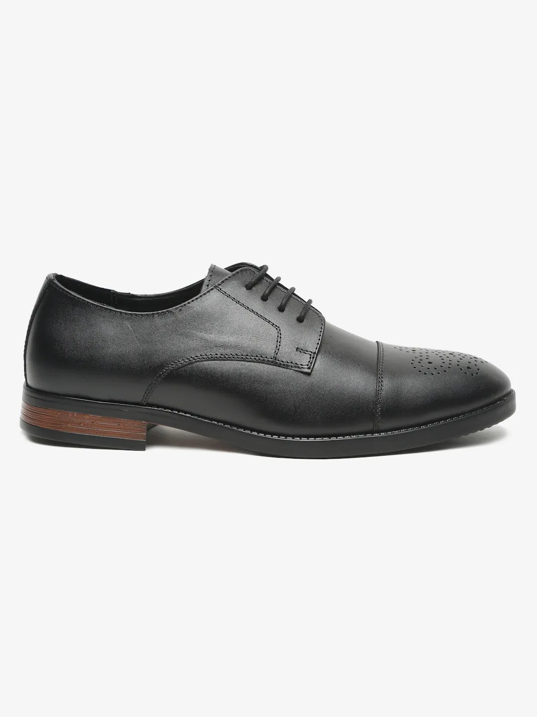 Men Black Textured Leather Formal Derby