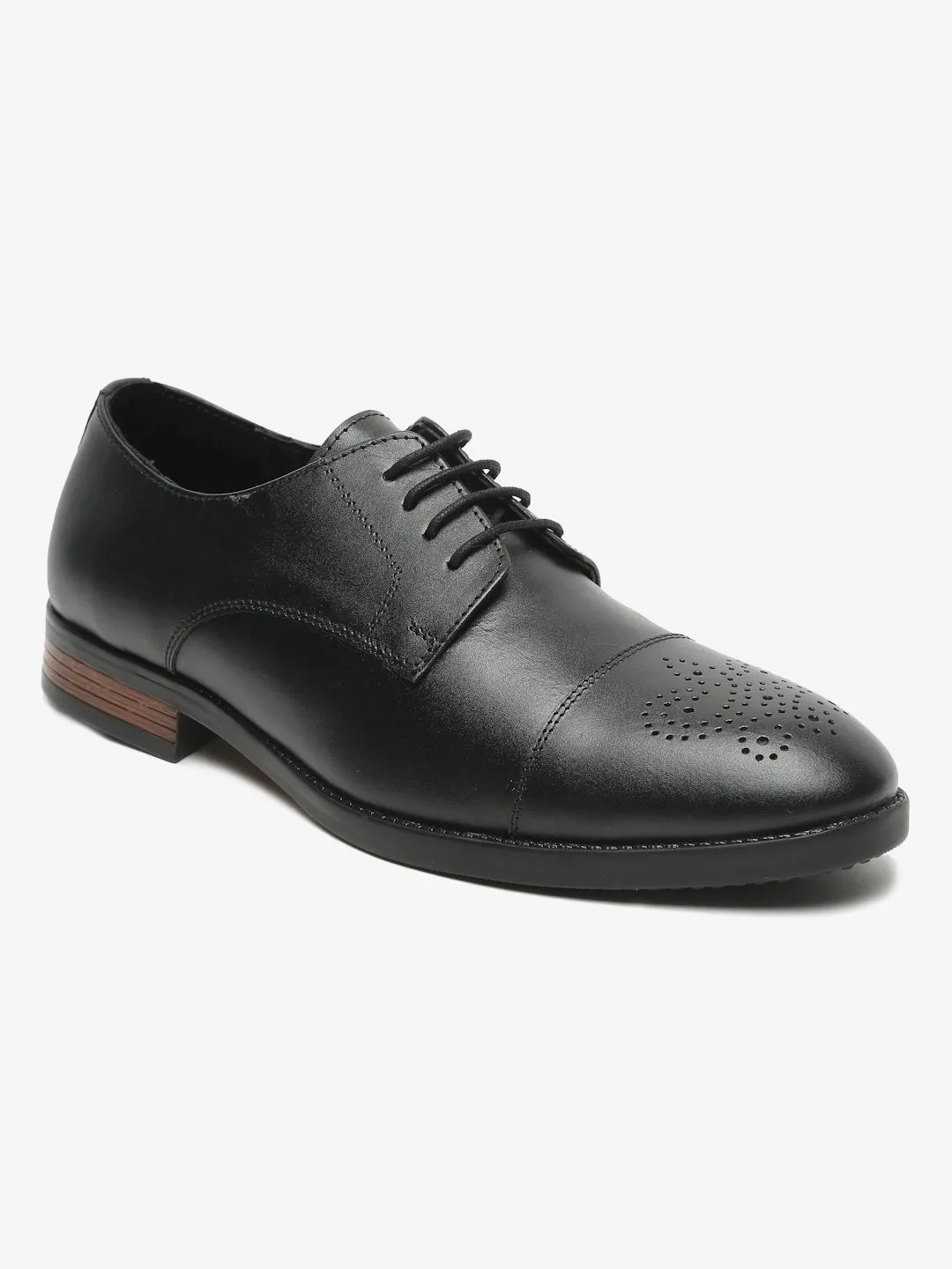 Men Black Textured Leather Formal Derby