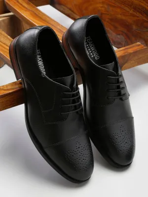 Men Black Textured Leather Formal Derby