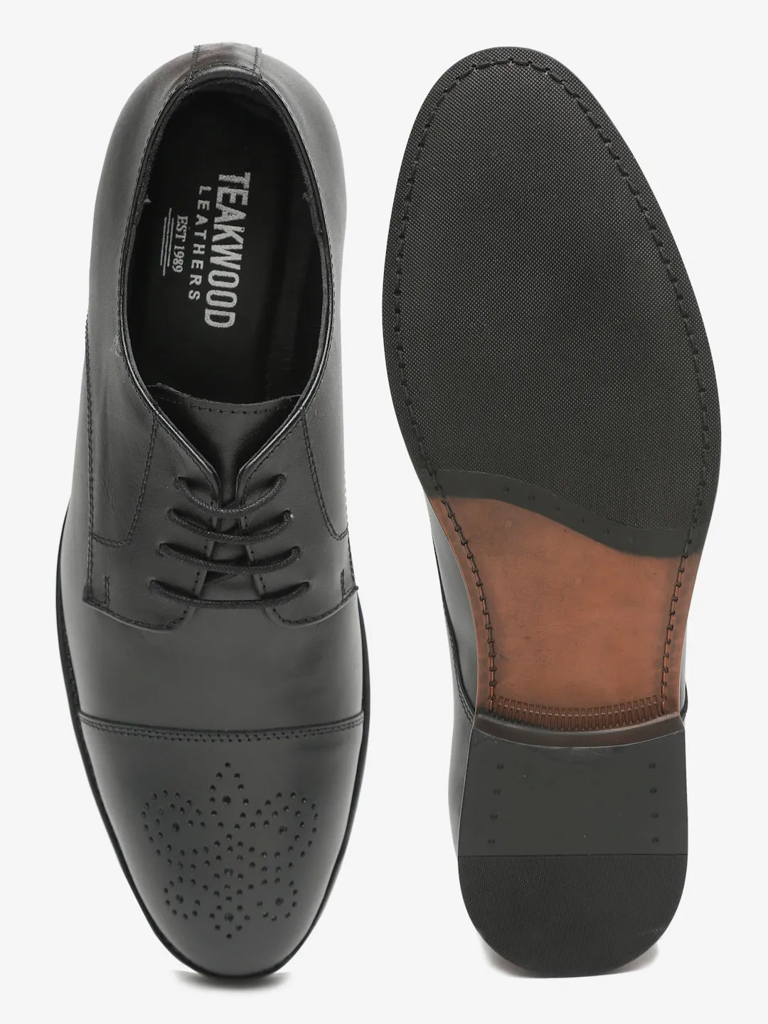 Men Black Textured Leather Formal Derby