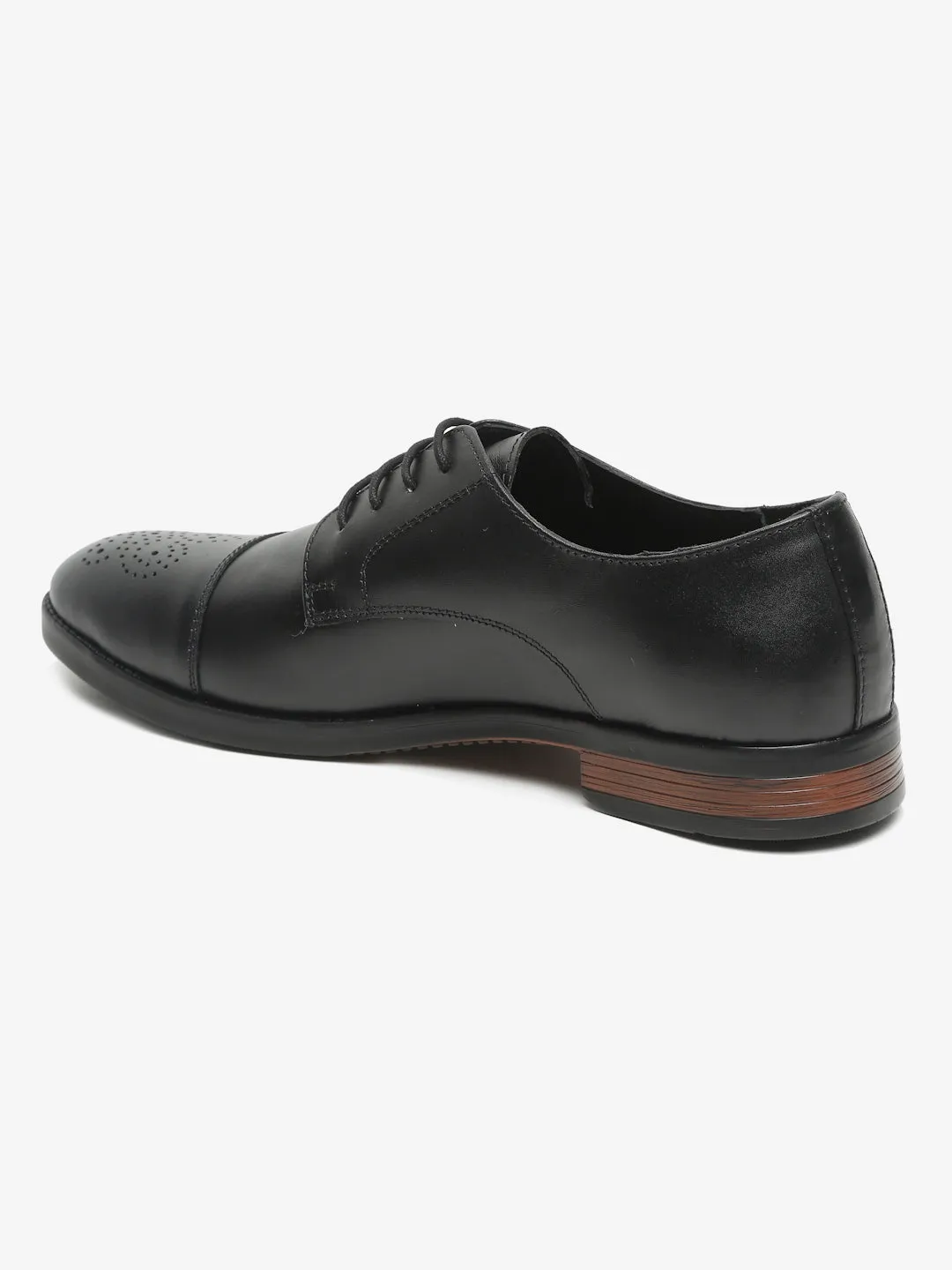 Men Black Textured Leather Formal Derby