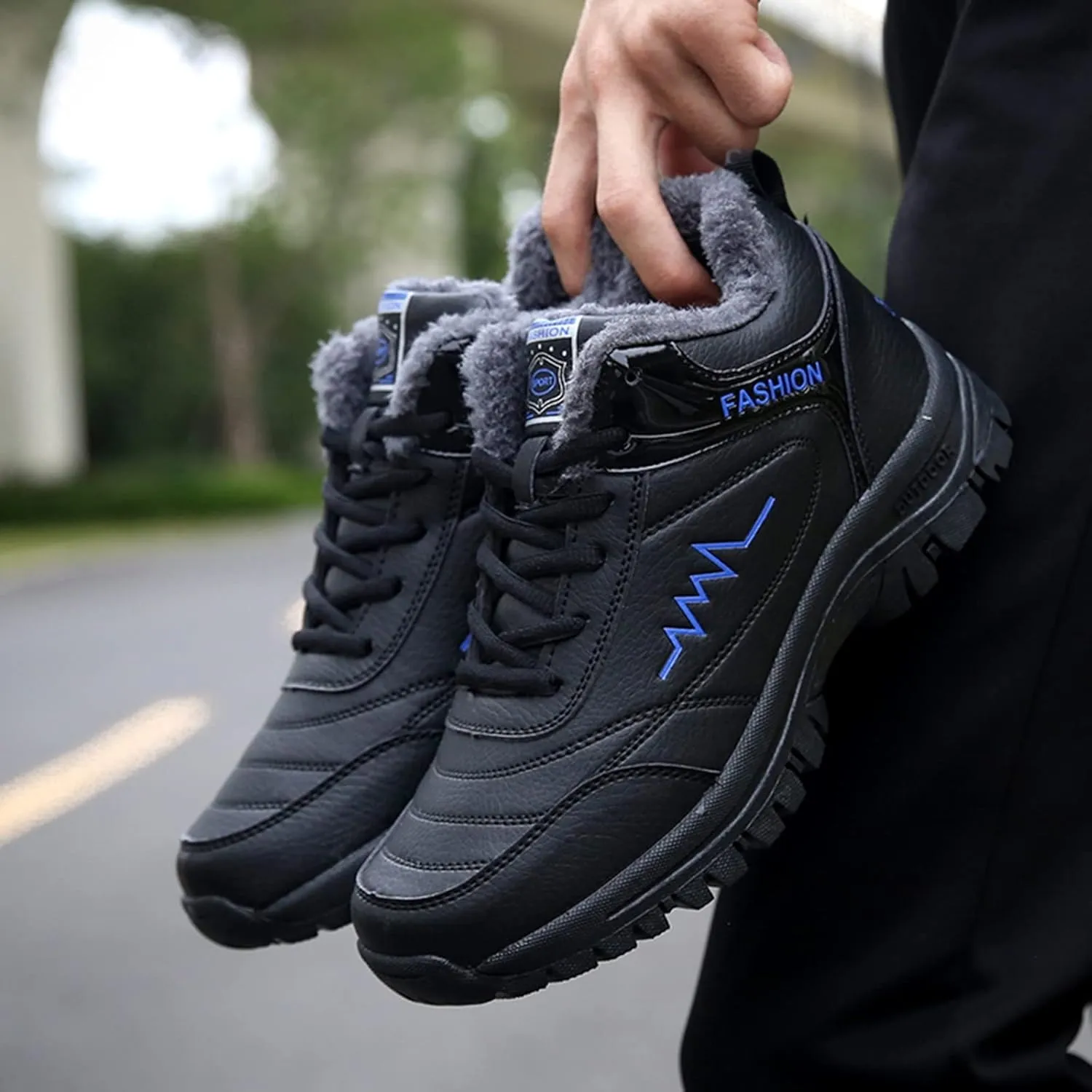 Men Work Boots Composite Toe Hiking Sneakers Women's Slip On Warm Womens Working Shoes Non Steel Toe Waterproof Platform Shoes Work Hike Grounded Footwear