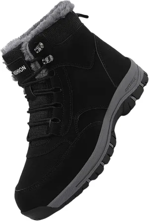 Men Work Boots Soft Toe Hiking Sneakers with Warm Fur Lining Womens Workout Shoes Slip Resistant Waterproof Outdoor Work Botas Lightweight Hike Grounded Footwear
