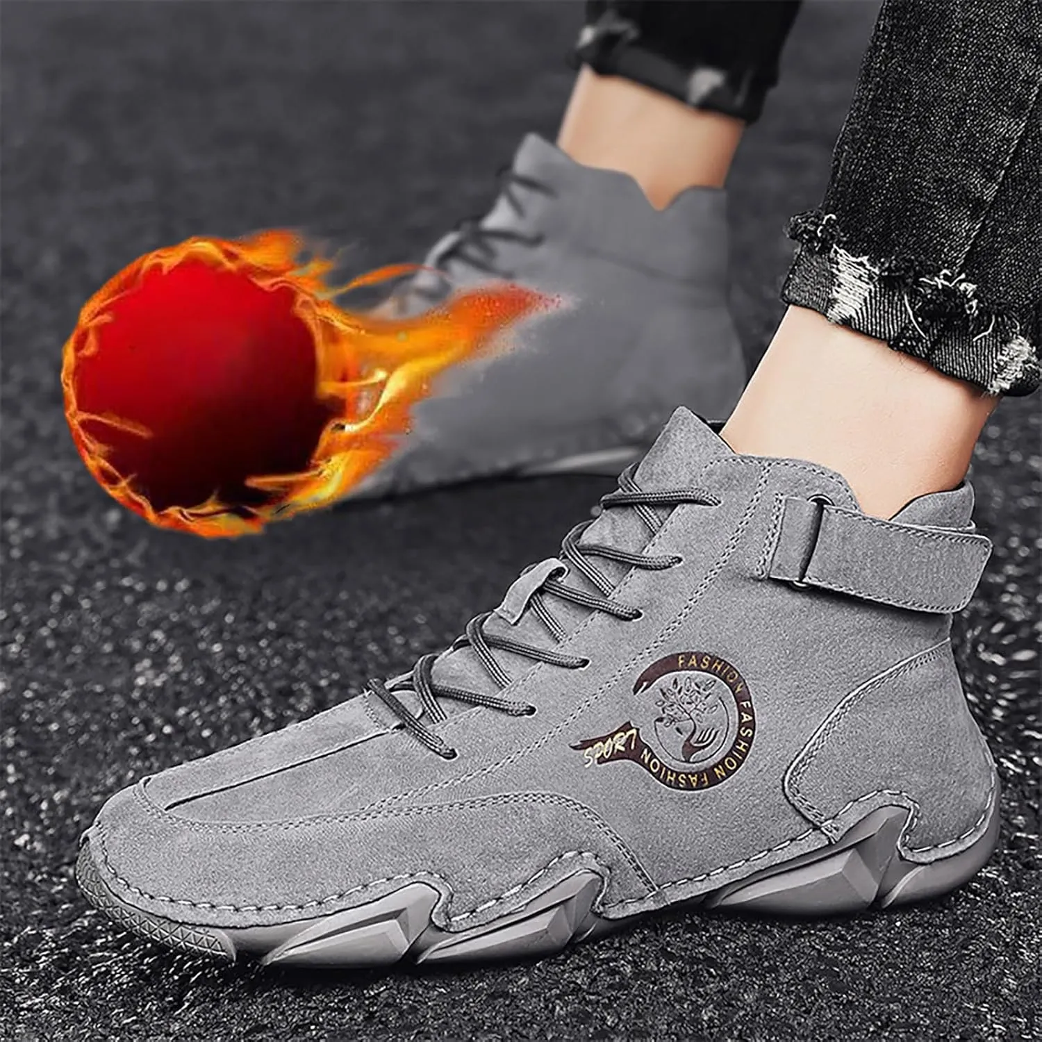 Men's Athletic Running Shoes High Top Hook Loop Short Boots Suede Lace Up Shoes Arch Sneaker Insoles Men Memory Foam