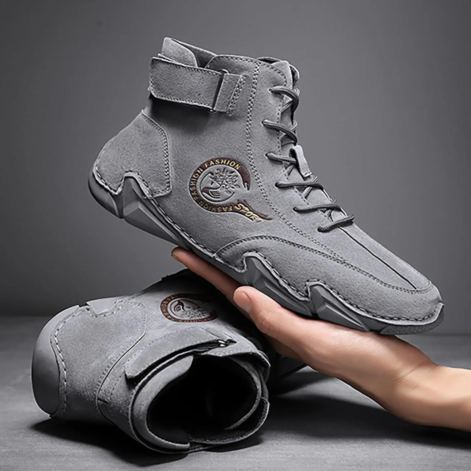 Men's Athletic Running Shoes High Top Hook Loop Short Boots Suede Lace Up Shoes Arch Sneaker Insoles Men Memory Foam