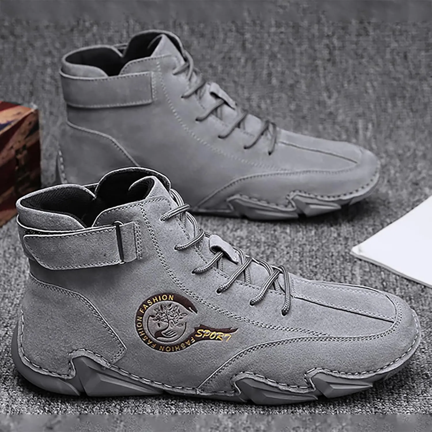 Men's Athletic Running Shoes High Top Hook Loop Short Boots Suede Lace Up Shoes Arch Sneaker Insoles Men Memory Foam