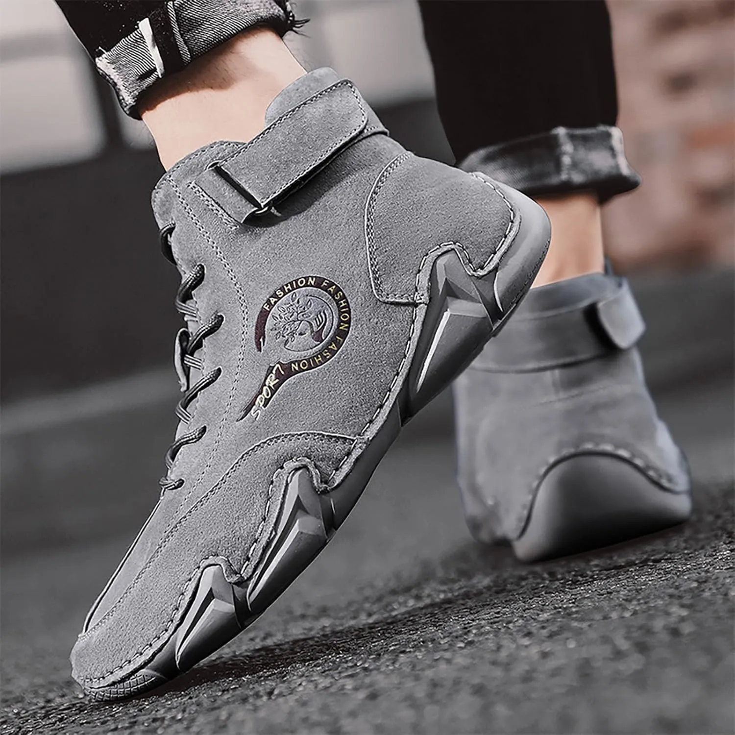 Men's Athletic Running Shoes High Top Hook Loop Short Boots Suede Lace Up Shoes Arch Sneaker Insoles Men Memory Foam