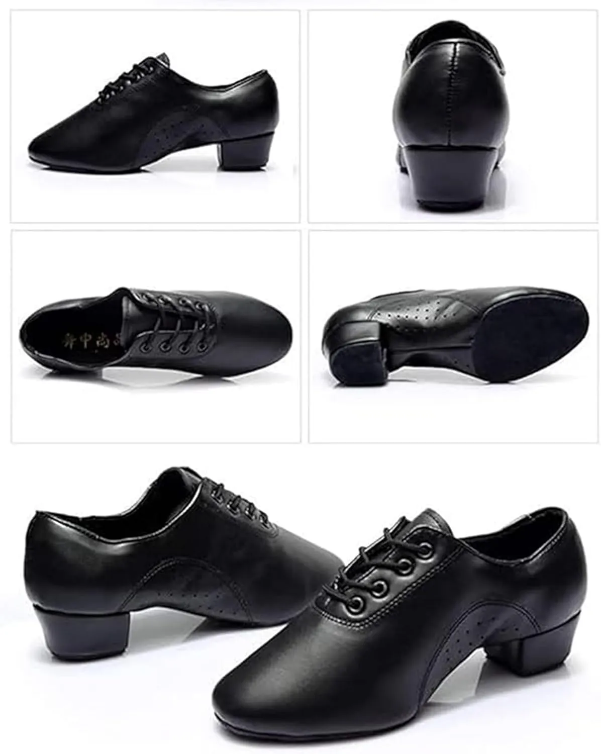 Mens Ballroom Latin Dance Shoes Indoor 1.38 Heel Leather Sole Lace Up Black Salsa Tango Jazz Character Shoes