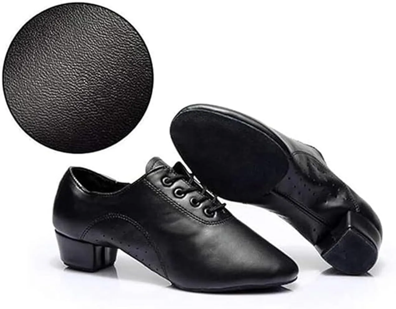 Mens Ballroom Latin Dance Shoes Indoor 1.38 Heel Leather Sole Lace Up Black Salsa Tango Jazz Character Shoes