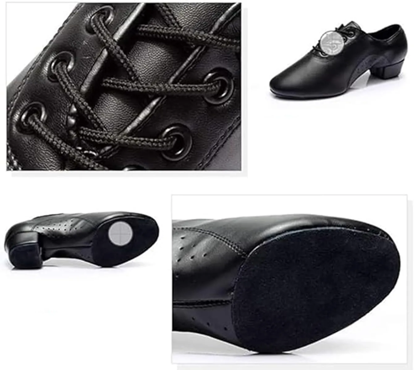 Mens Ballroom Latin Dance Shoes Indoor 1.38 Heel Leather Sole Lace Up Black Salsa Tango Jazz Character Shoes