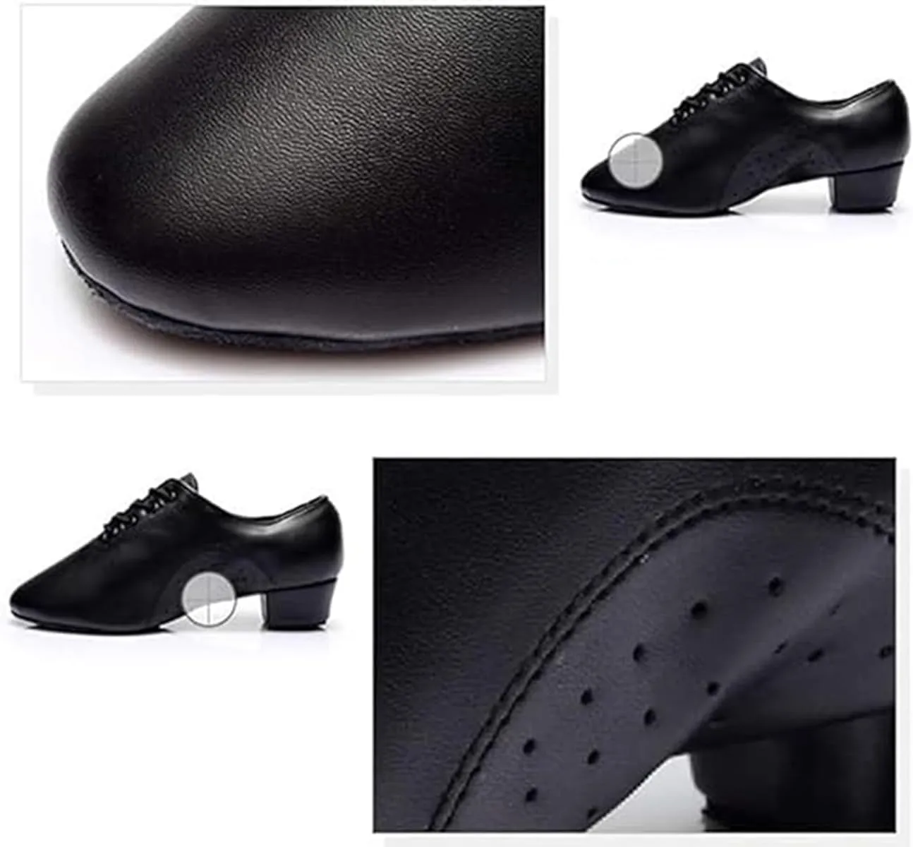 Mens Ballroom Latin Dance Shoes Indoor 1.38 Heel Leather Sole Lace Up Black Salsa Tango Jazz Character Shoes