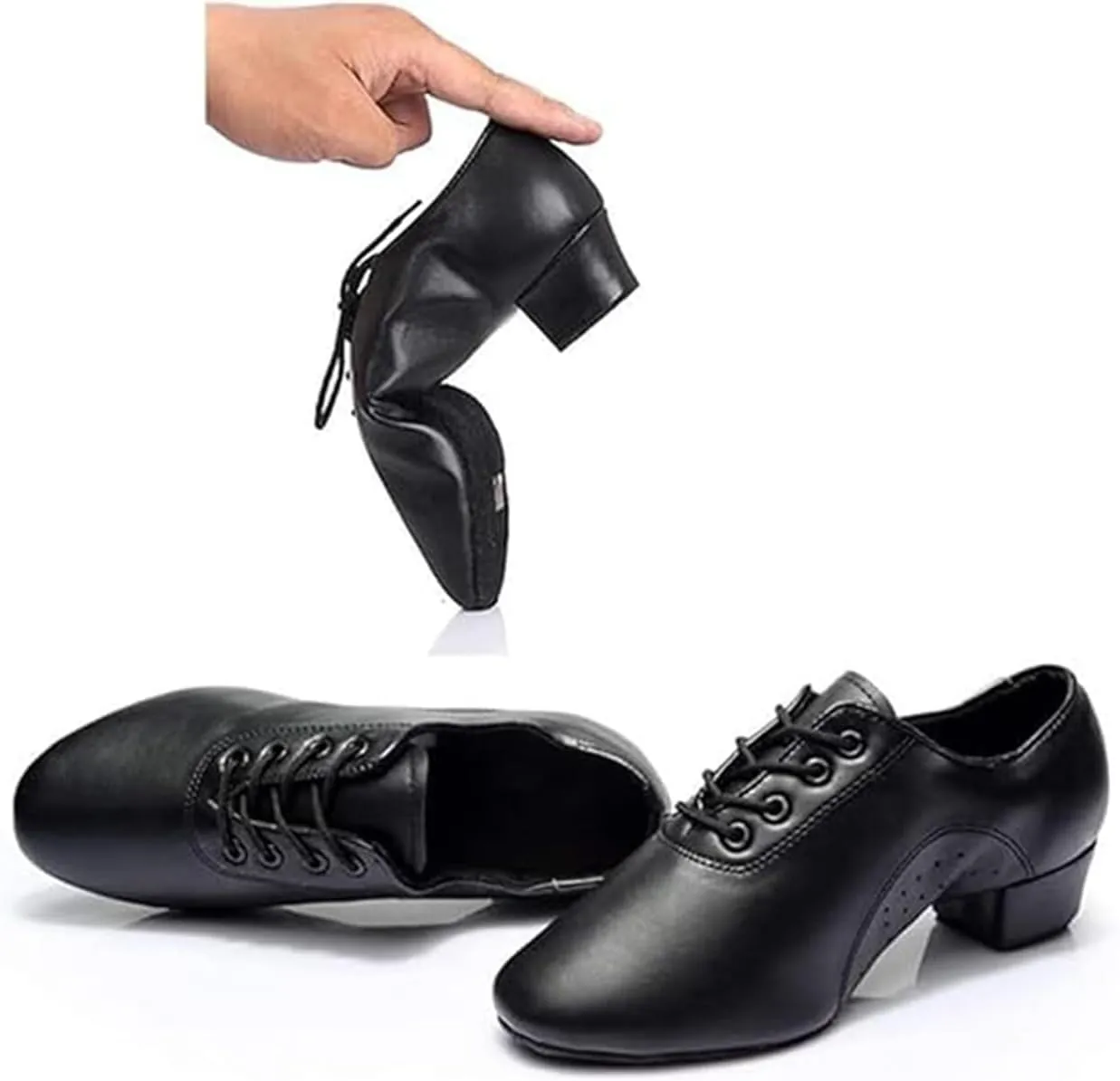 Mens Ballroom Latin Dance Shoes Indoor 1.38 Heel Leather Sole Lace Up Black Salsa Tango Jazz Character Shoes