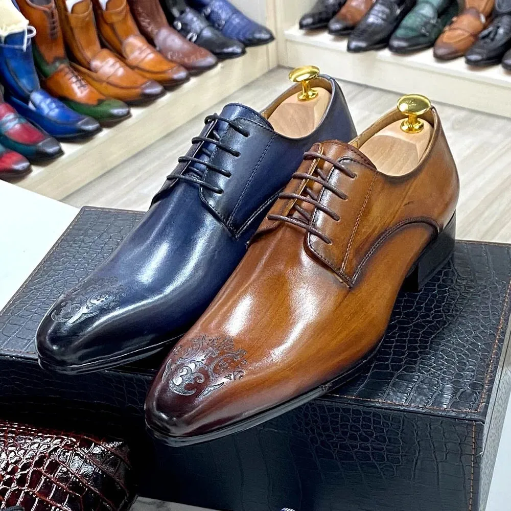 Men's Carved Pointed Business Dress Derby Shoes