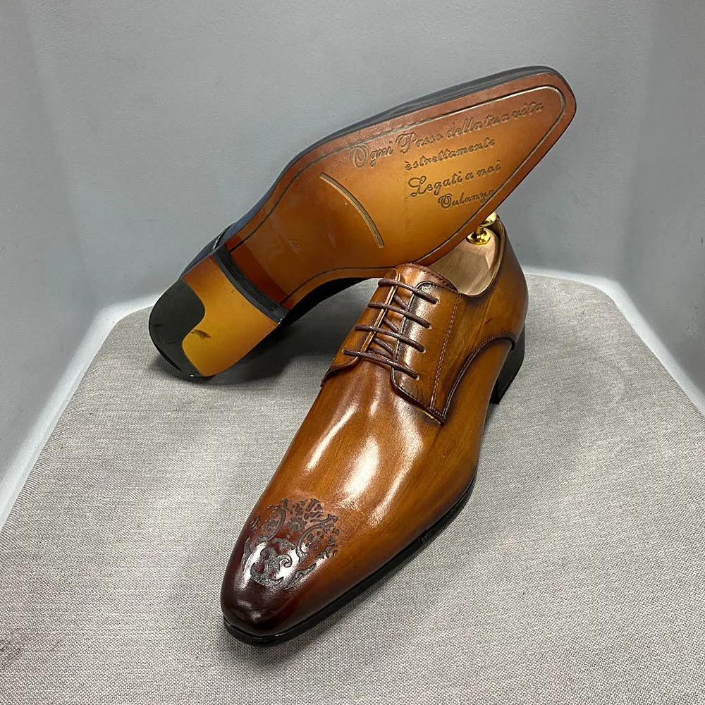 Men's Carved Pointed Business Dress Derby Shoes