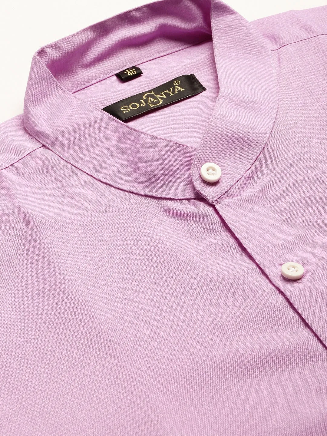 Mens Cotton Linen Purple Chinese Collar Shirt - Sojanya