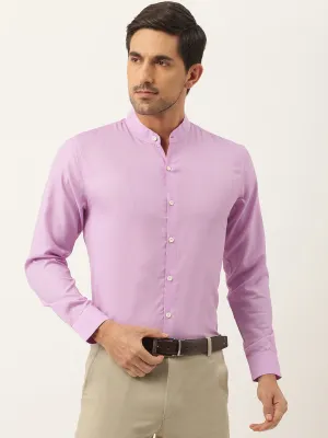 Mens Cotton Linen Purple Chinese Collar Shirt - Sojanya