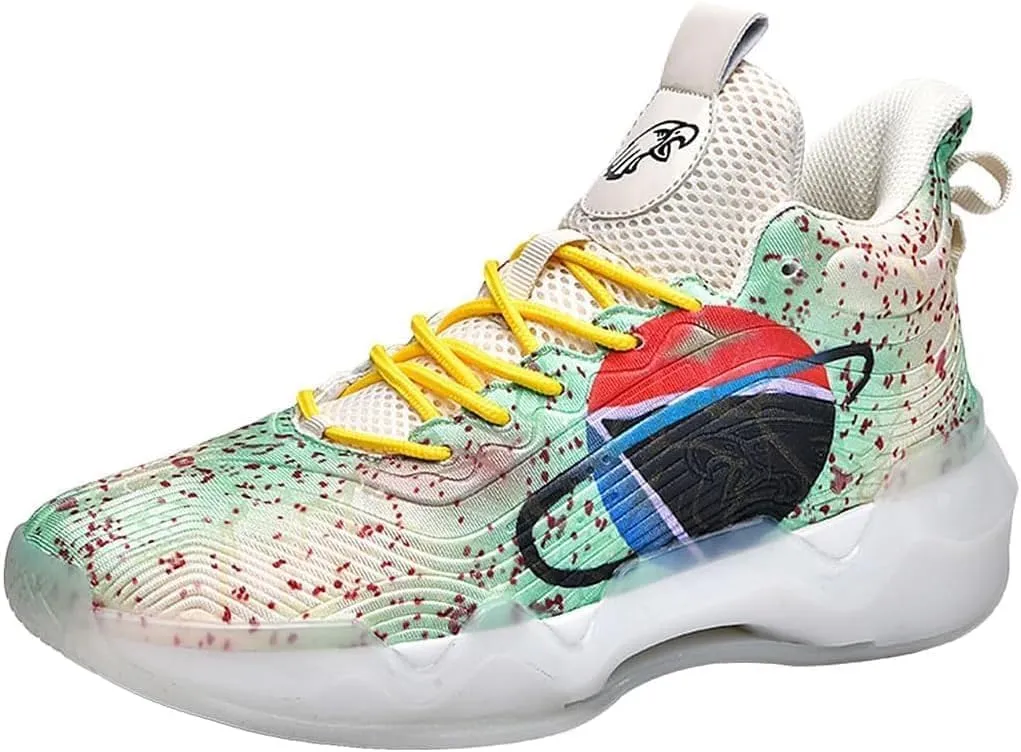 Men's High-Top Basketball Shoes, Neutral Fluorescent Basketball Shoes, Pink Basketball Shoes, Graffiti Style