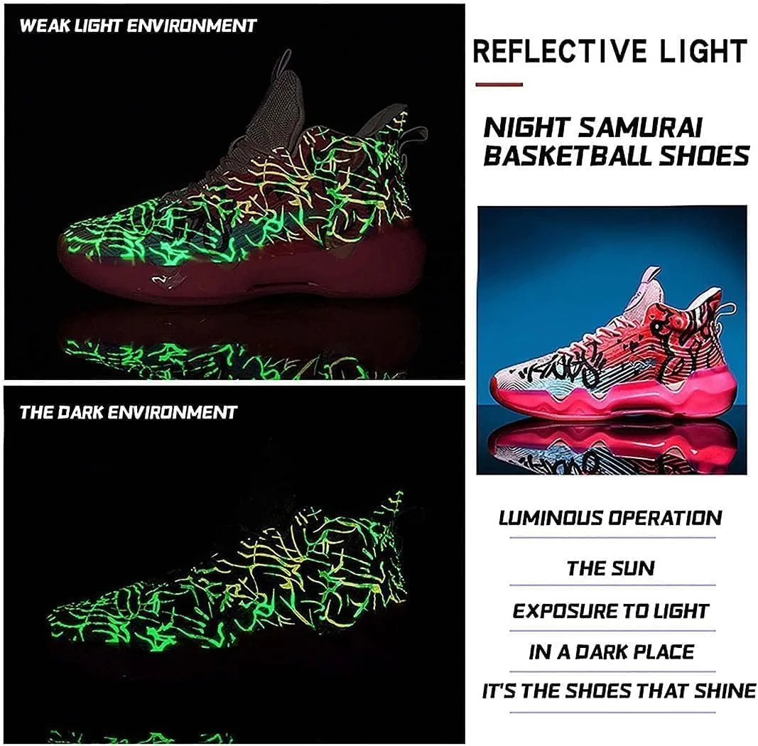 Men's High-Top Basketball Shoes, Neutral Fluorescent Basketball Shoes, Pink Basketball Shoes, Graffiti Style