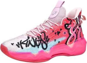 Men's High-Top Basketball Shoes, Neutral Fluorescent Basketball Shoes, Pink Basketball Shoes, Graffiti Style