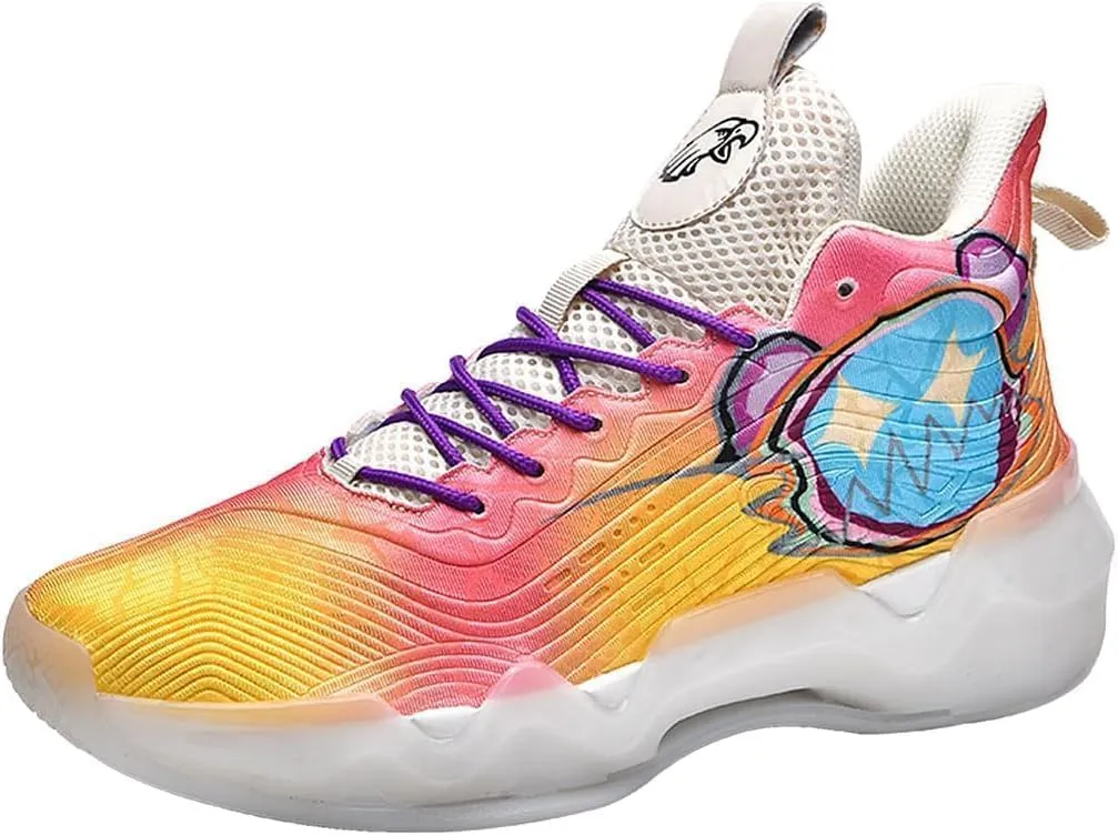 Men's High-Top Basketball Shoes, Neutral Fluorescent Basketball Shoes, Pink Basketball Shoes, Graffiti Style