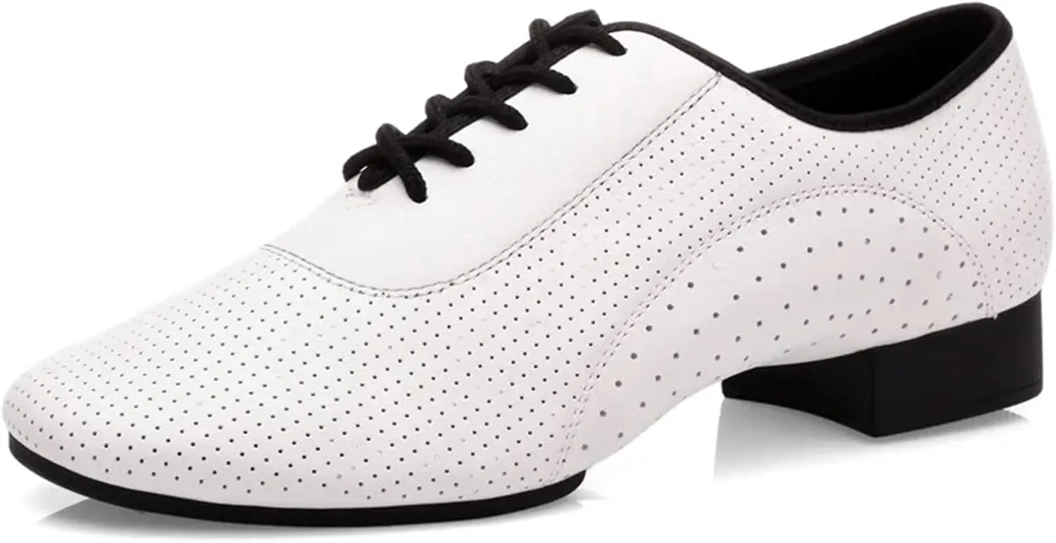 Men's Latin Dance Shoes Men Salsa Tango Modern Leather Square Heels Adults Party Latin Dance White Low Heel Ballroom Dancing Shoe