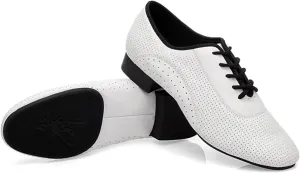 Men's Latin Dance Shoes Men Salsa Tango Modern Leather Square Heels Adults Party Latin Dance White Low Heel Ballroom Dancing Shoe