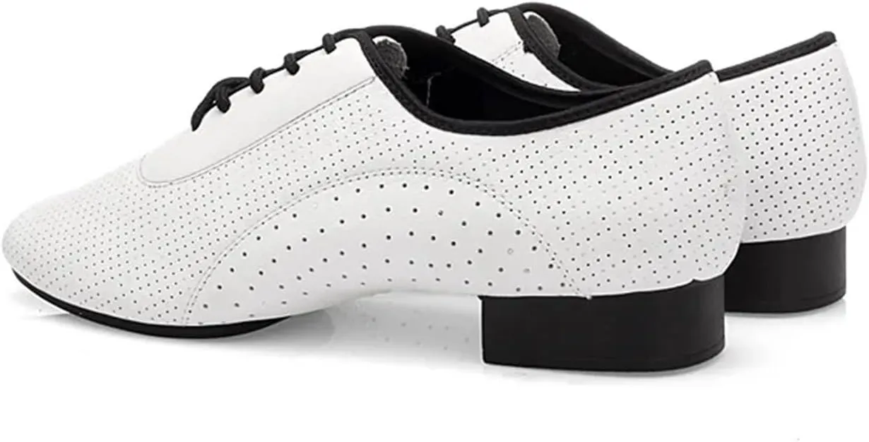 Men's Latin Dance Shoes Men Salsa Tango Modern Leather Square Heels Adults Party Latin Dance White Low Heel Ballroom Dancing Shoe