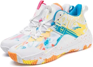 Men's Women's Basketball Shoes High Top Ultra-Light Fashion Anti Slip Breathable Sneakers(Pink Orange,9)