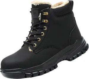 Mens Work Boots Composite Hiking Sneakers Warm Fur Lined Safety Toe Shoes for Women Soft Toe Composite Safety Toe Waterproof Industrial Casual Hike Grounded Footwear