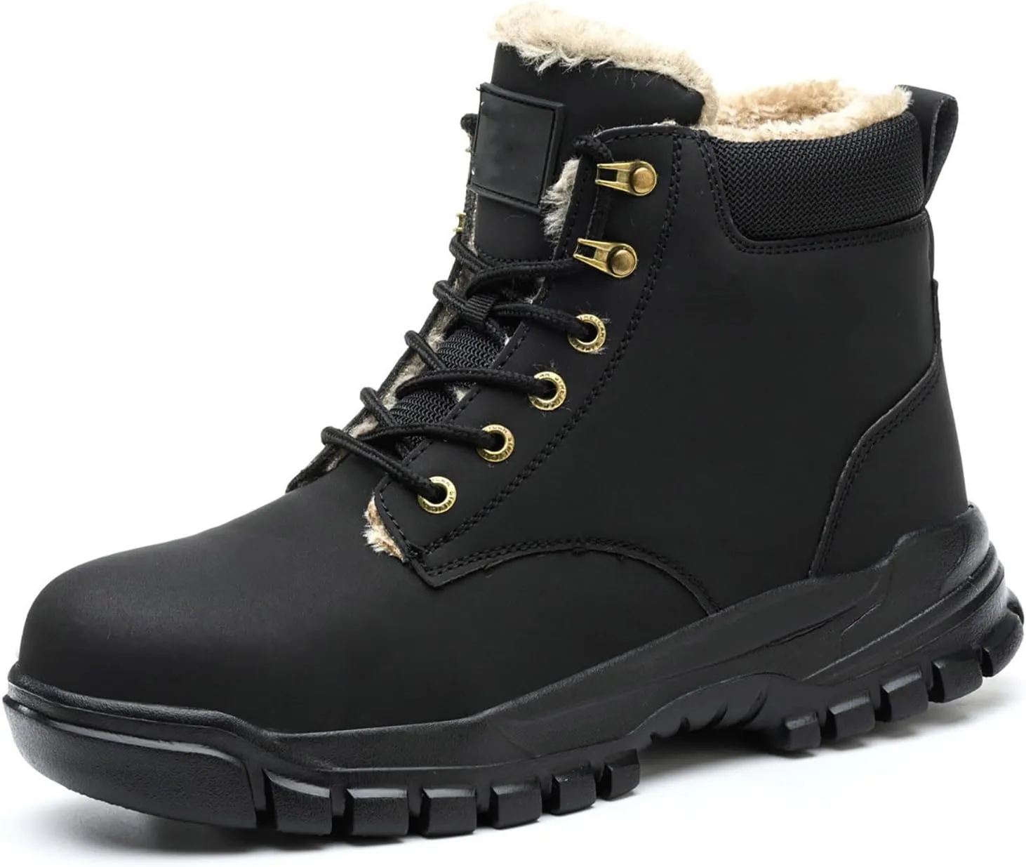 Mens Work Boots Composite Hiking Sneakers Warm Fur Lined Safety Toe Shoes for Women Soft Toe Composite Safety Toe Waterproof Industrial Casual Hike Grounded Footwear