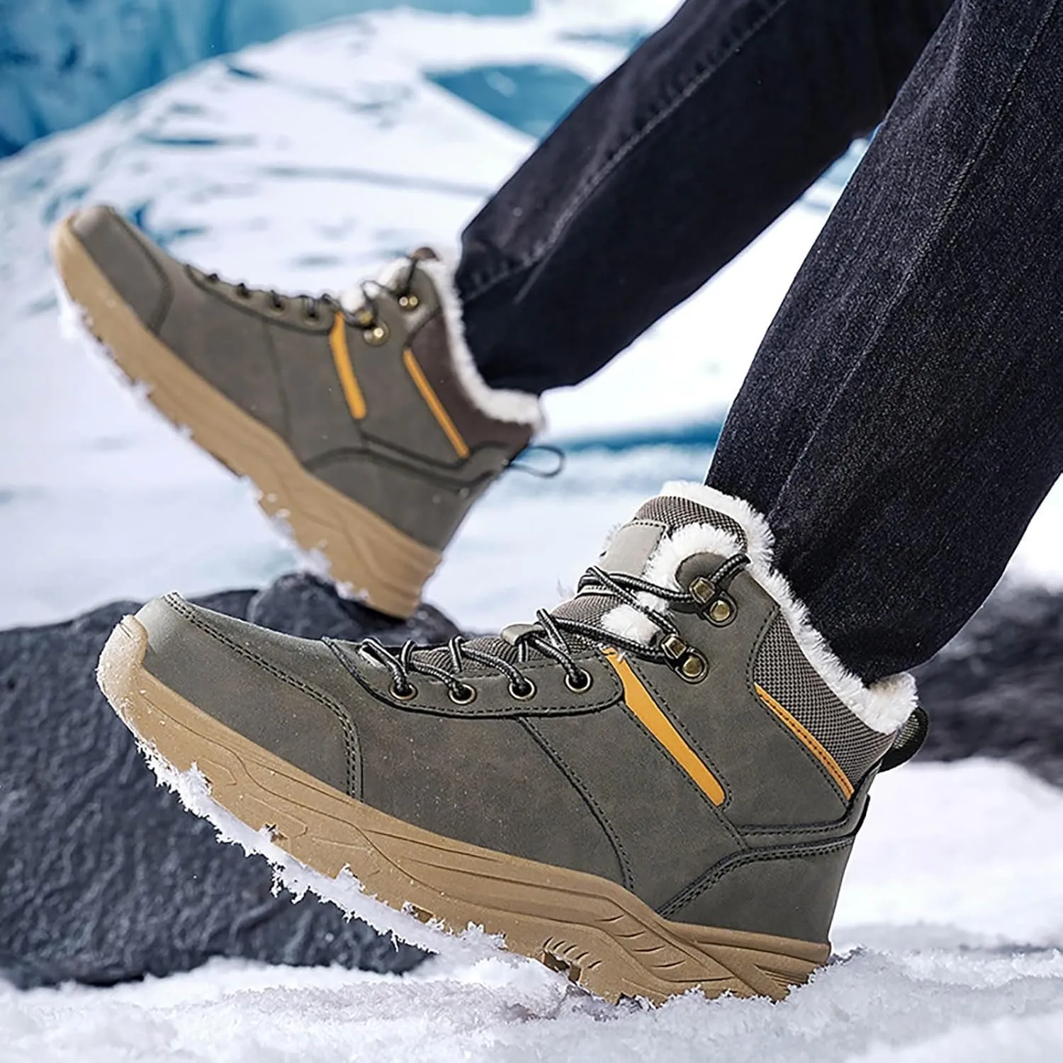 Men's Work Boots Soft Toe Hiking Sneakers Fur Lined Ankle Boot Womens Working Shoes Winter Winter Backpacking Snow Botas Warm Water Hike Grounded Footwear
