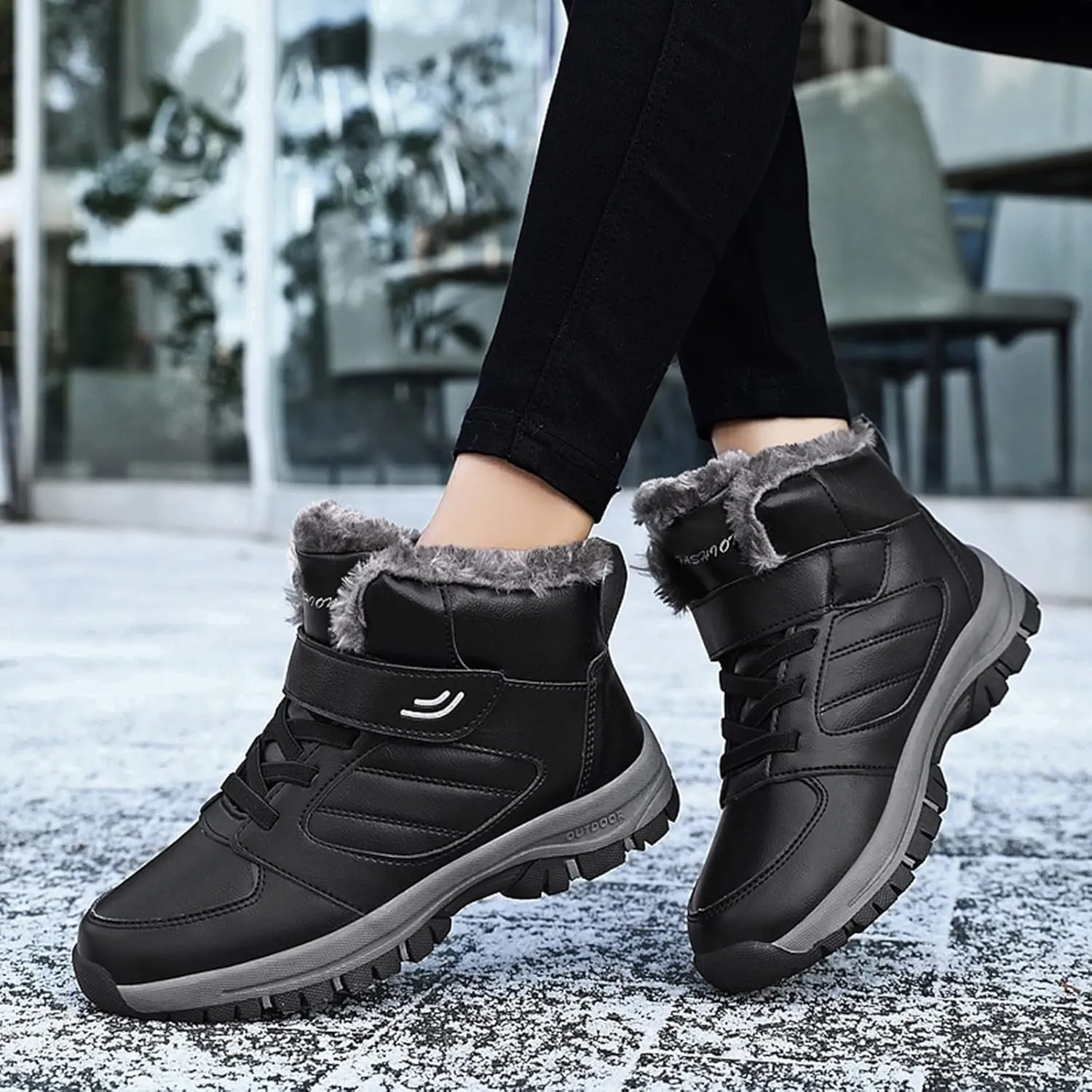 Mens Work Boots Waterproof Hiking Sneakers Zip Up Fur Lined Women's Safety Toe Shoes Waterproof Platform Sneakers Indestructible Hike Grounded Footwear