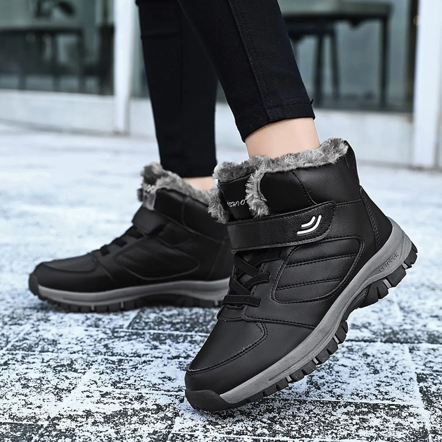 Mens Work Boots Waterproof Hiking Sneakers Zip Up Fur Lined Women's Safety Toe Shoes Waterproof Platform Sneakers Indestructible Hike Grounded Footwear