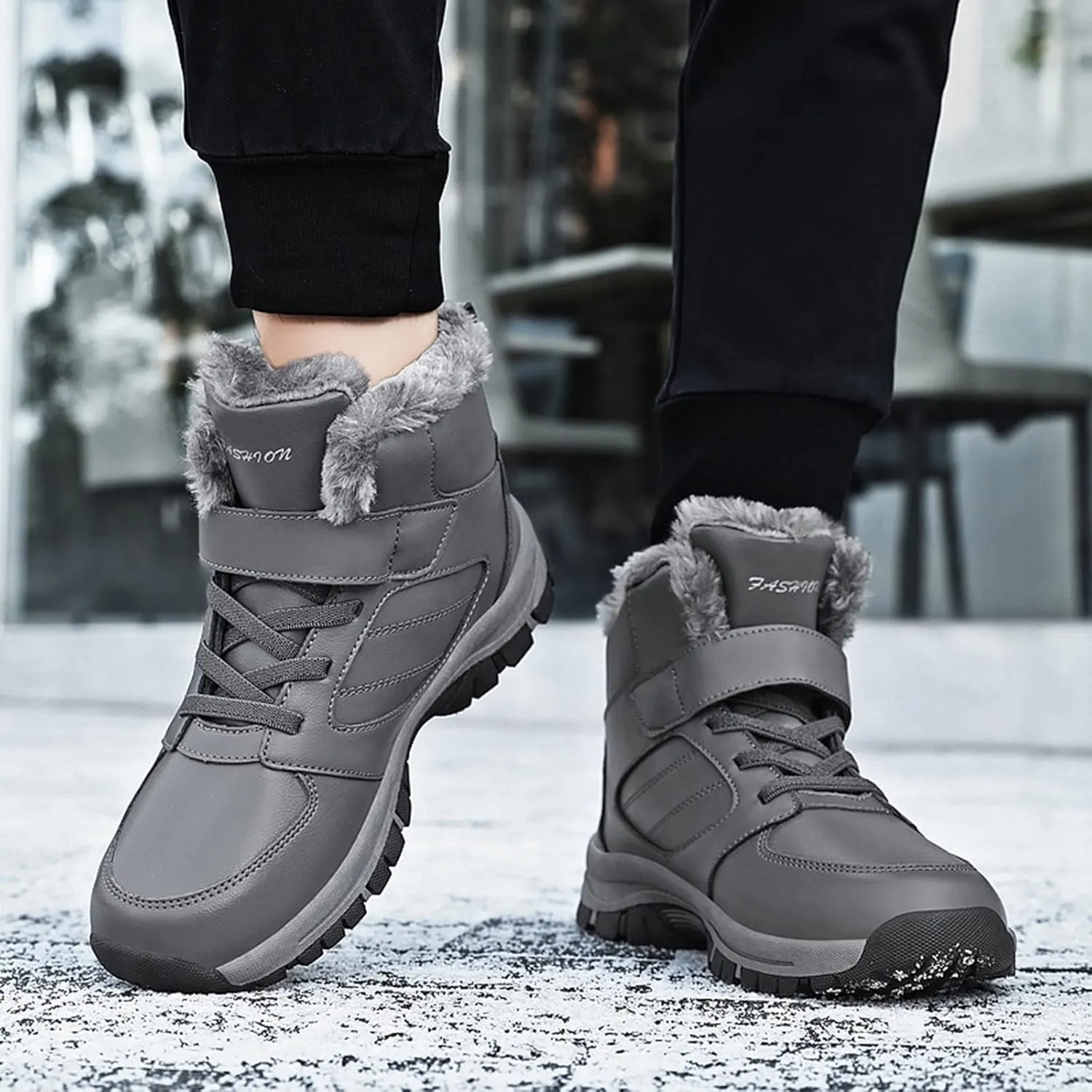 Mens Work Boots Waterproof Hiking Sneakers Zip Up Fur Lined Women's Safety Toe Shoes Waterproof Platform Sneakers Indestructible Hike Grounded Footwear