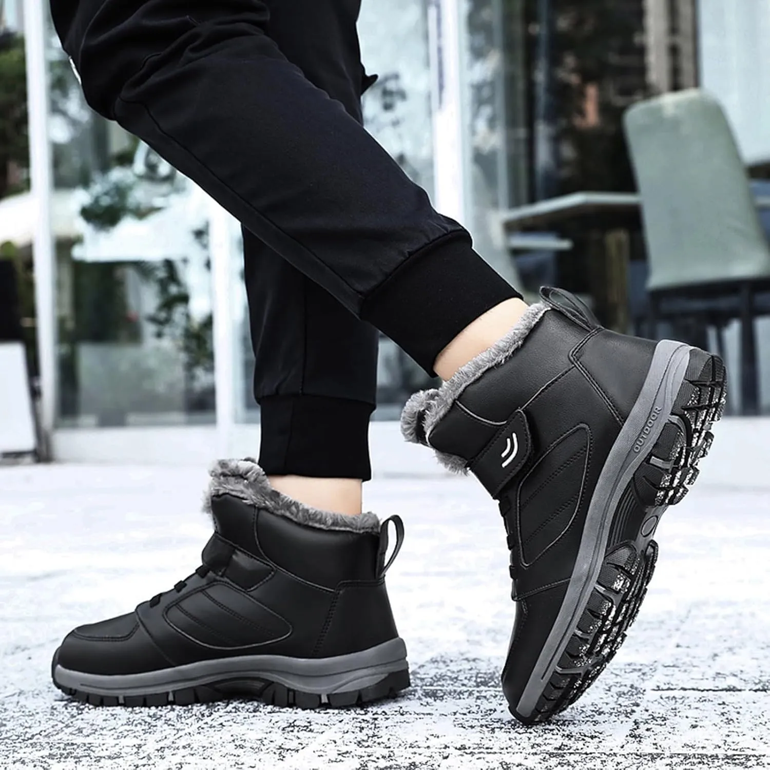 Mens Work Boots Waterproof Hiking Sneakers Zip Up Fur Lined Women's Safety Toe Shoes Waterproof Platform Sneakers Indestructible Hike Grounded Footwear