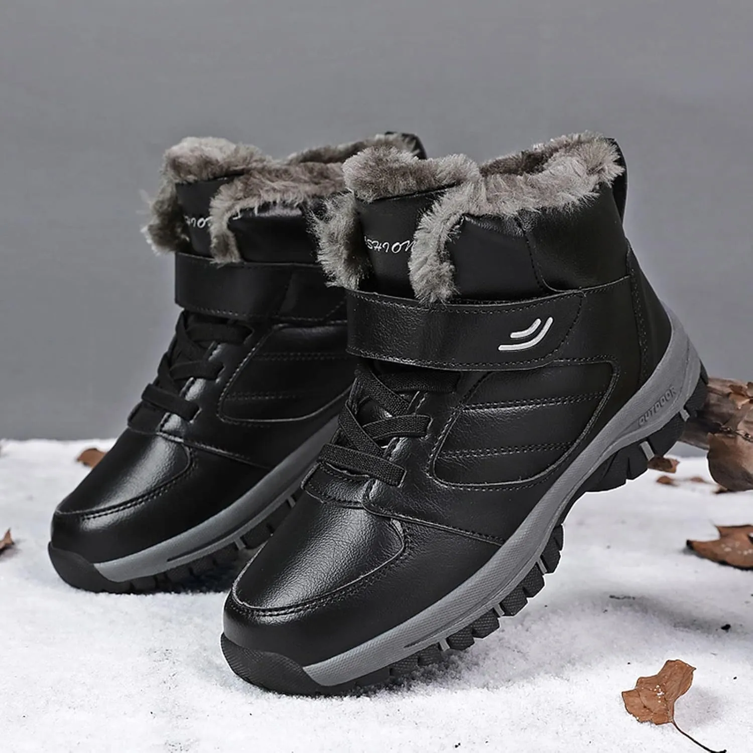 Mens Work Boots Waterproof Hiking Sneakers Zip Up Fur Lined Women's Safety Toe Shoes Waterproof Platform Sneakers Indestructible Hike Grounded Footwear